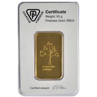 Lingotin d'OR 50 grammes Or Metalor et de L'Argent en Ligne