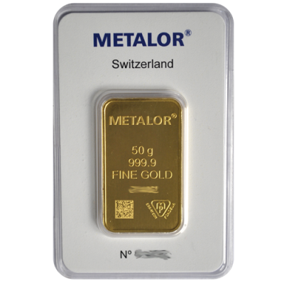 Lingotin d'OR 50 grammes Or Metalor et de L'Argent en Ligne